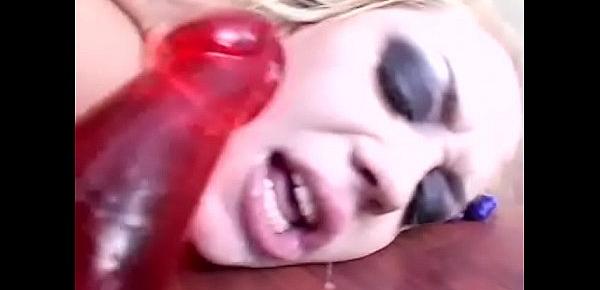 Busty blonde fingers her pussy while getting her face fucked